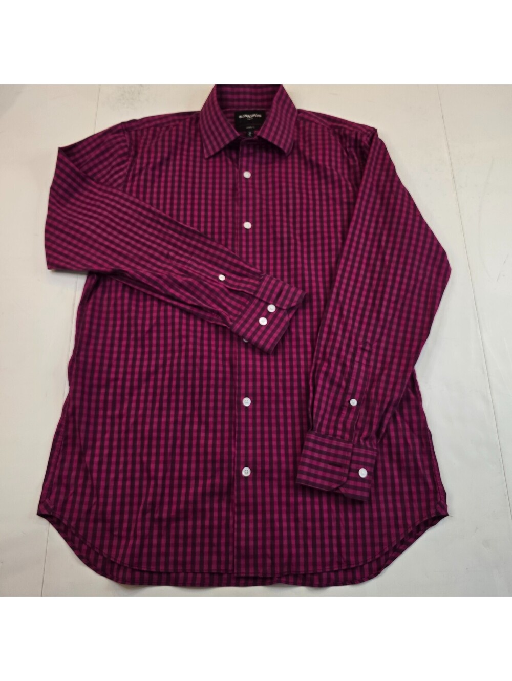 BONOBOS Stretch Slim Fit Gingham Dress Shirt Men Size 16 34 Pink Plaid